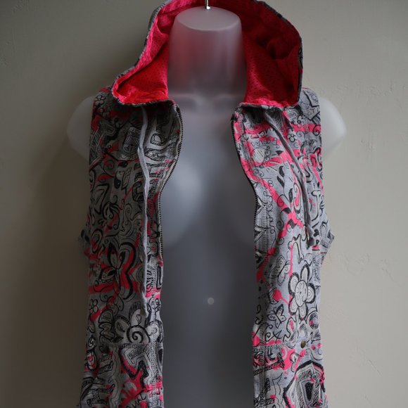 Wet Seal Pink Gray Pop Art Hoodie Vest Zipper Sleeveless Jacket - Picture 4 of 4